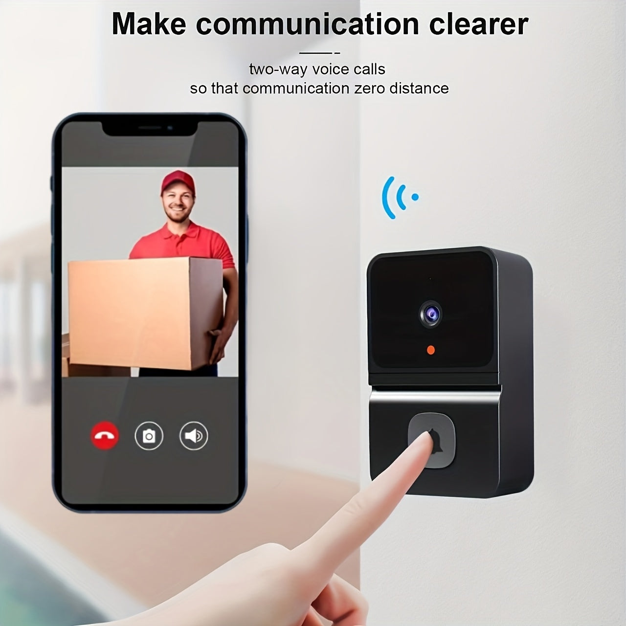 1pc Smart WiFi Doorbell with Built-in Battery - Wireless Security Camera with 2-Way Audio, Night Vision, USB Rechargeable, Low Power Consumption, Supports 2.4G WiFi for Easy Home Surveillance, Home Security|Sleek Black Design - Cat Shop Boys