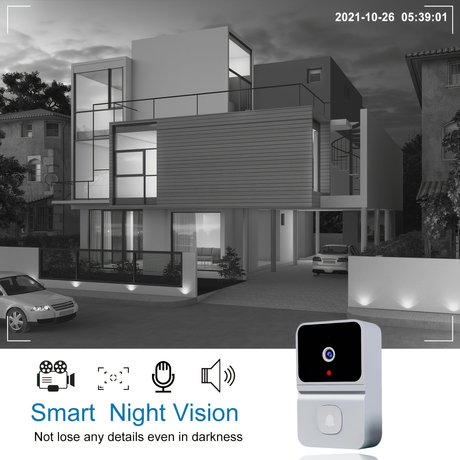 1pc Smart WiFi Doorbell with Built-in Battery - Wireless Security Camera with 2-Way Audio, Night Vision, USB Rechargeable, Low Power Consumption, Supports 2.4G WiFi for Easy Home Surveillance, Home Security|Sleek Black Design - Cat Shop Boys