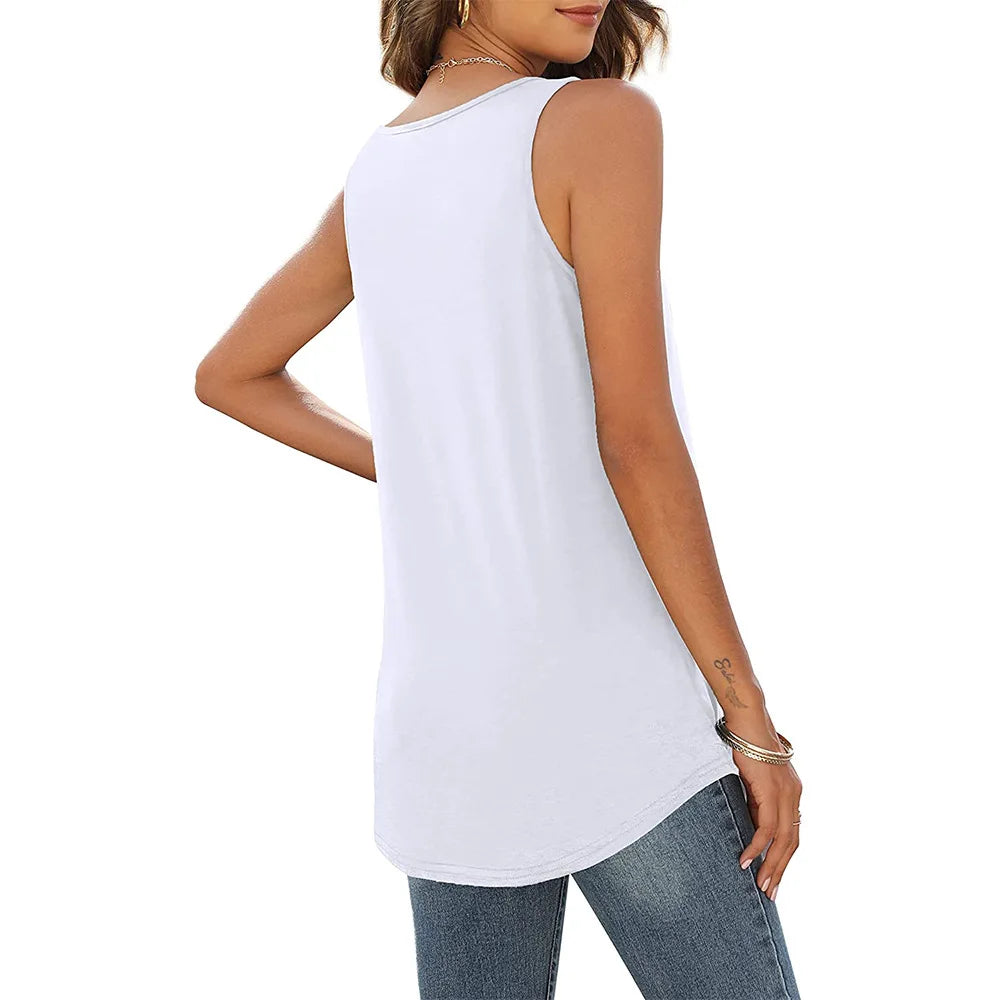 Summer V Neck Sleeveless Long Pleated Loose Vests Casual Women Solid Color T-shirt Tops YDFS-YD8817 - Cat Shop Boys