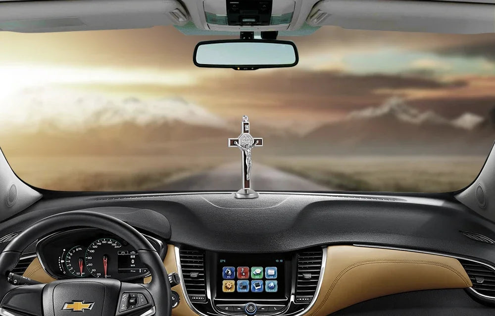 Car Ornament Fashion Metal Wood Jesus Cross Crucifix Christian Jesus Dashboard Decoration Auto Interior Ornaments Accessories - Cat Shop Boys