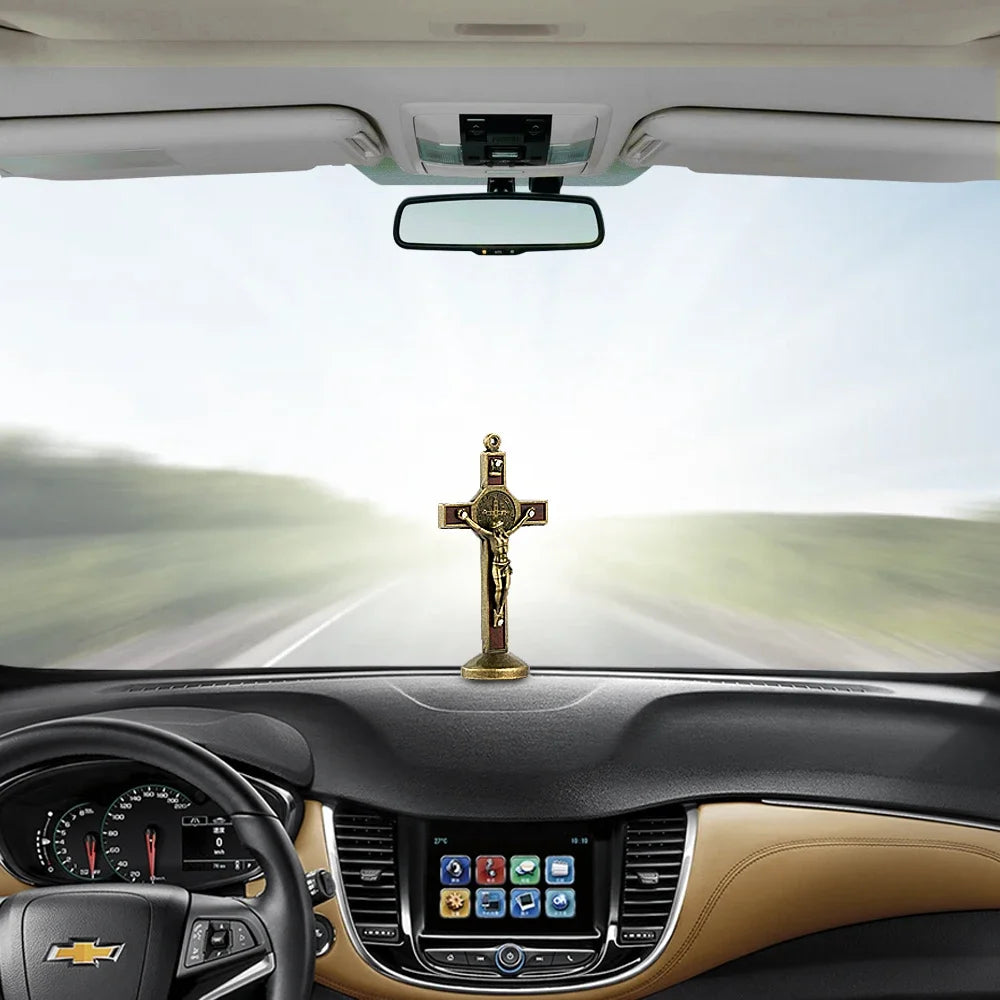 Car Ornament Fashion Metal Wood Jesus Cross Crucifix Christian Jesus Dashboard Decoration Auto Interior Ornaments Accessories - Cat Shop Boys