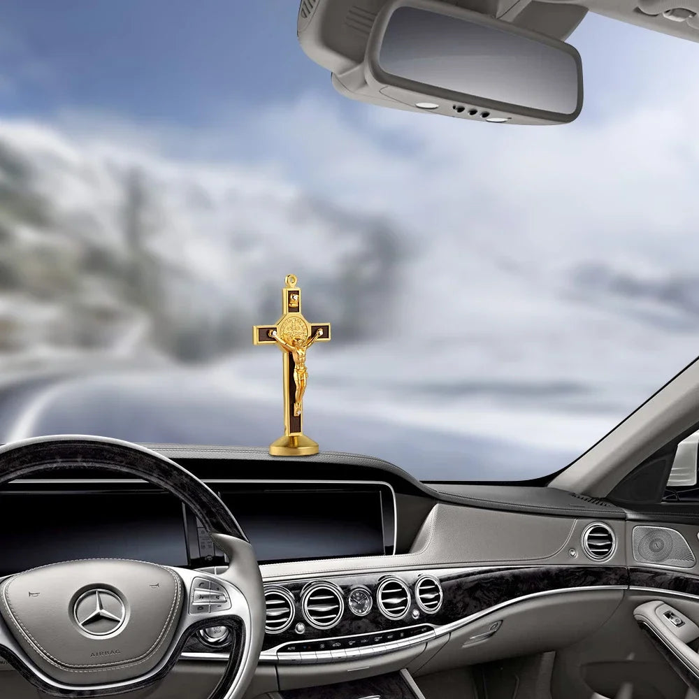 Car Ornament Fashion Metal Wood Jesus Cross Crucifix Christian Jesus Dashboard Decoration Auto Interior Ornaments Accessories - Cat Shop Boys