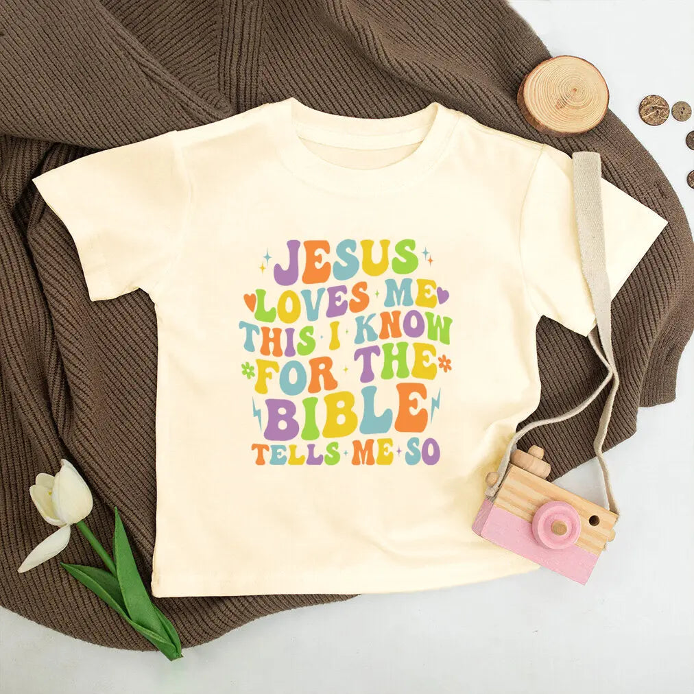 Jesus Loves Me Print Kids Shirt Retro Summer T-shirt Tops for Children Boys Girls Short Sleeve Tshirt Funny Toddler Clothes Tee - Cat Shop Boys