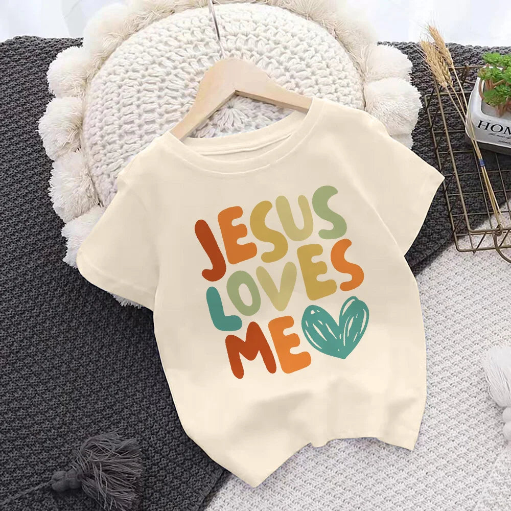Jesus Loves Me Print Kids Shirt Retro Summer T-shirt Tops for Children Boys Girls Short Sleeve Tshirt Funny Toddler Clothes Tee - Cat Shop Boys