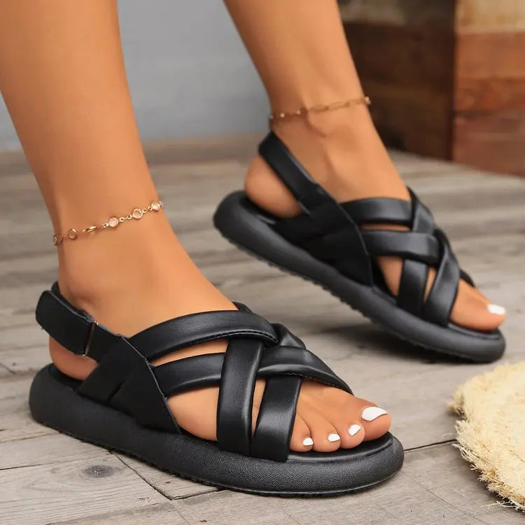 Wearing Sandals for Women New Korean Version for Summer 2024 New Popular Roman Fairy Style Flat Bottomed Student Line Sandals - Cat Shop Boys