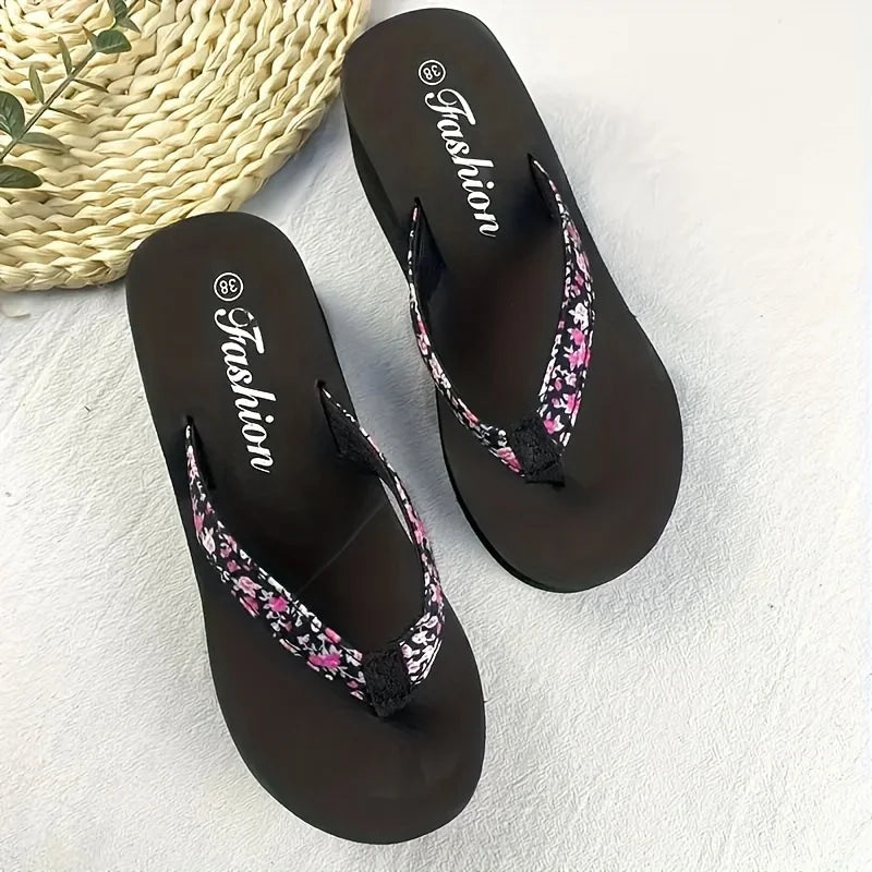 1pc Women's Flower Pattern Fashion Flip Flops Non-slip Lightweight Beach Platform Slippers Women's Footwear Breathable Open Toe - Cat Shop Boys