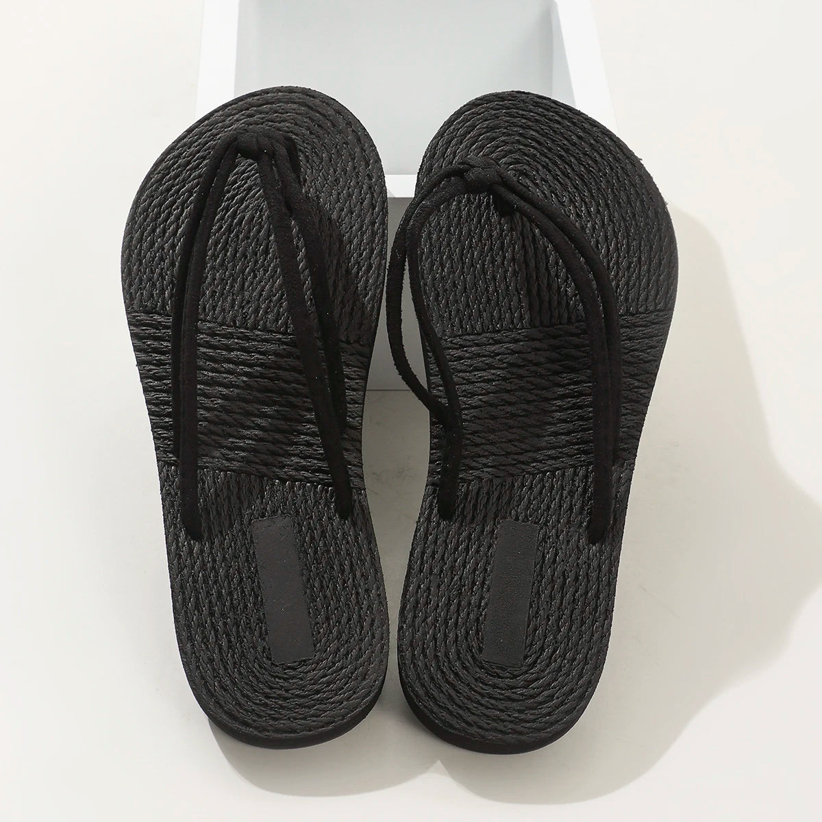 Ladies student fashion trend features pure black double strap anti-slip wear-resistant soft sole flip-flops - Cat Shop Boys