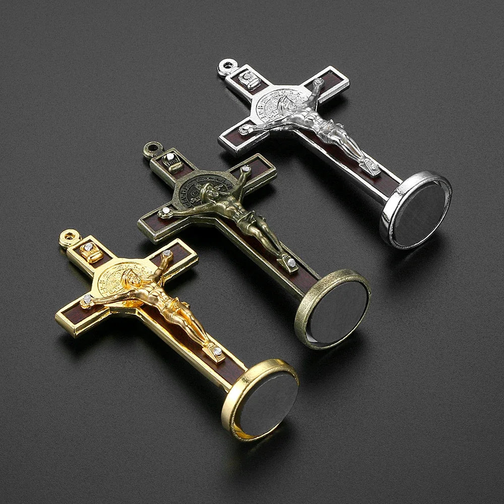 Car Ornament Fashion Metal Wood Jesus Cross Crucifix Christian Jesus Dashboard Decoration Auto Interior Ornaments Accessories - Cat Shop Boys
