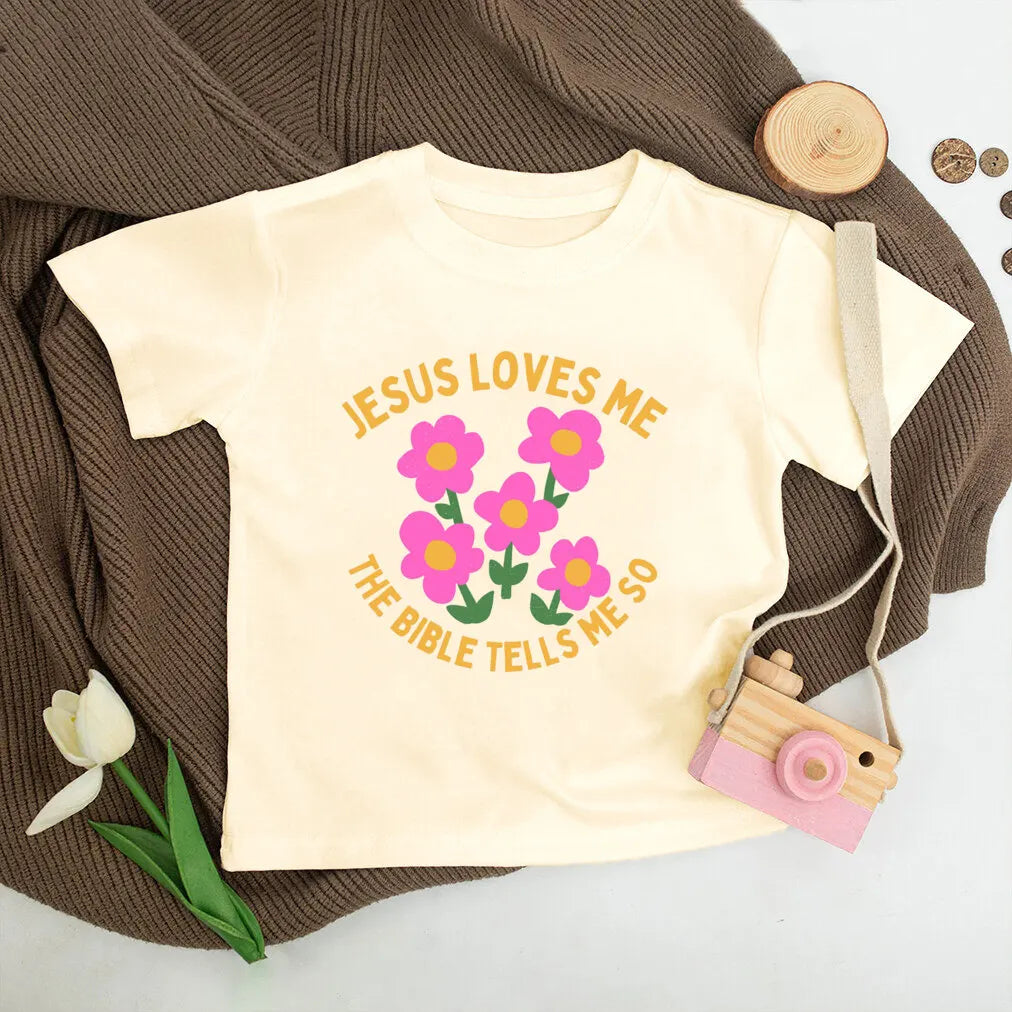 Jesus Loves Me Print Kids Shirt Retro Summer T-shirt Tops for Children Boys Girls Short Sleeve Tshirt Funny Toddler Clothes Tee - Cat Shop Boys