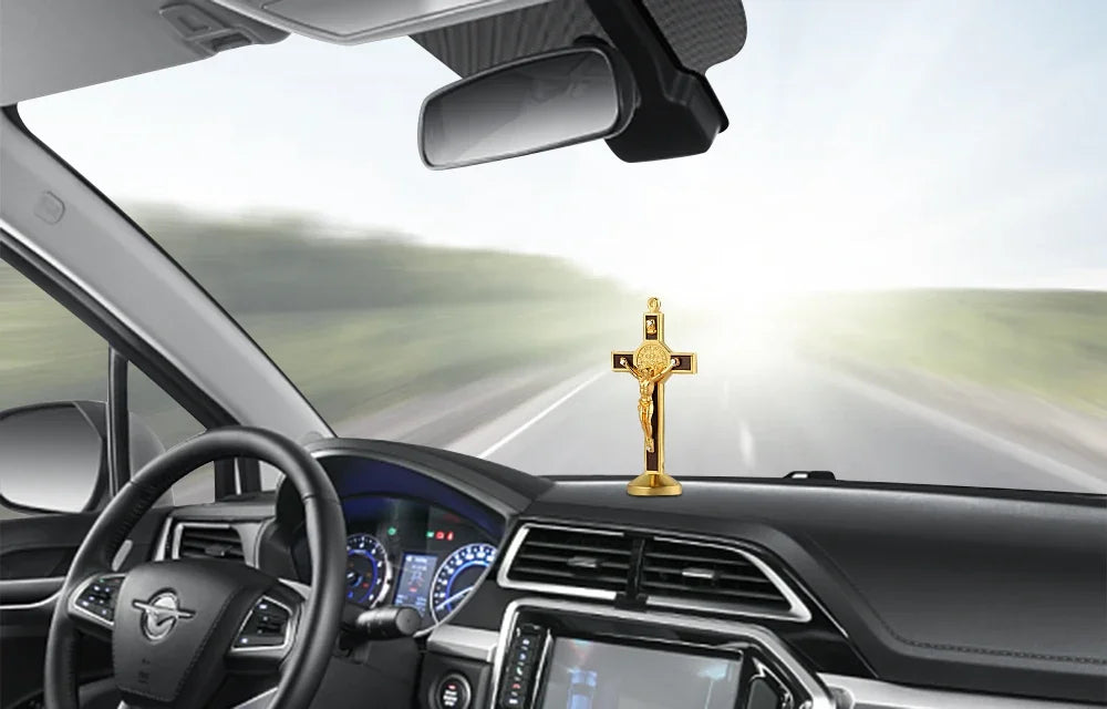 Car Ornament Fashion Metal Wood Jesus Cross Crucifix Christian Jesus Dashboard Decoration Auto Interior Ornaments Accessories - Cat Shop Boys
