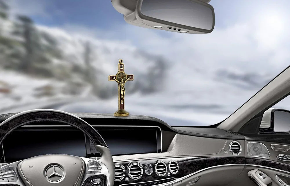 Car Ornament Fashion Metal Wood Jesus Cross Crucifix Christian Jesus Dashboard Decoration Auto Interior Ornaments Accessories - Cat Shop Boys