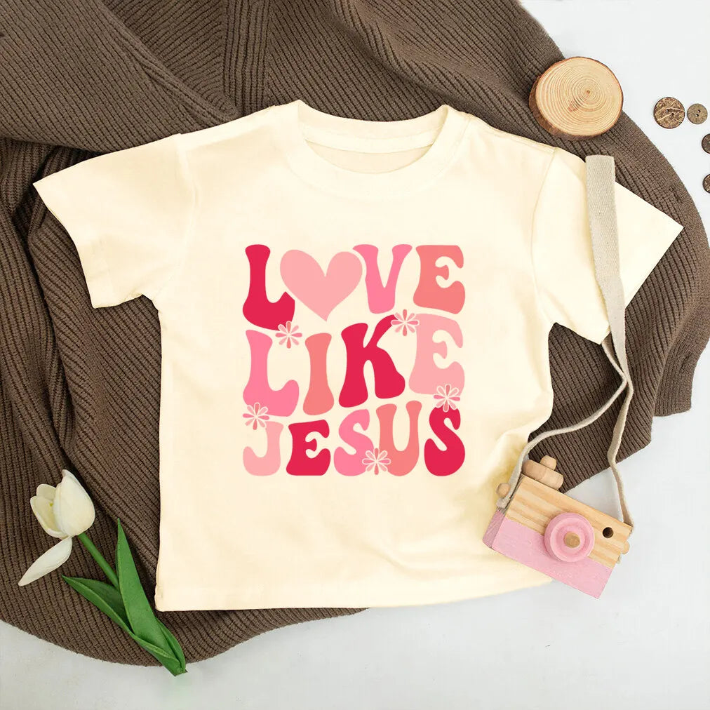 Jesus Loves Me Print Kids Shirt Retro Summer T-shirt Tops for Children Boys Girls Short Sleeve Tshirt Funny Toddler Clothes Tee - Cat Shop Boys