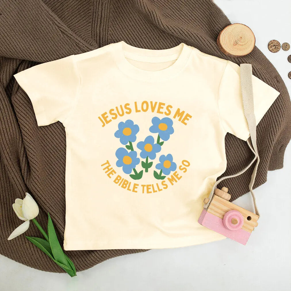 Jesus Loves Me Print Kids Shirt Retro Summer T-shirt Tops for Children Boys Girls Short Sleeve Tshirt Funny Toddler Clothes Tee - Cat Shop Boys